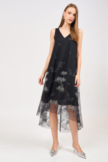 שמלה מואנה ריקמה אפורה