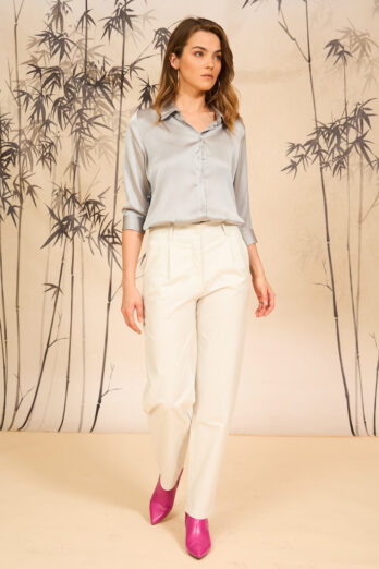 חולצה מכופתרת 3/4 כסופה