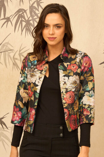 ז'קט קשמיר פרחים שחור