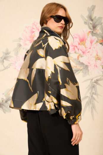 ז'קט מנדרין פרחים שחור