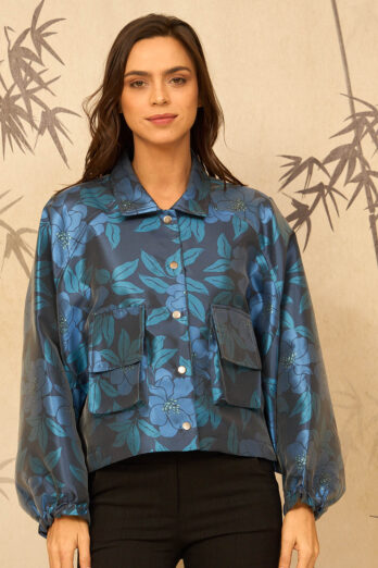 ז'קט מנדרין פרחים כחול