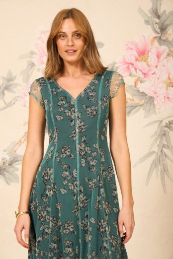 שמלה שיין מקסי עלים טורקיז