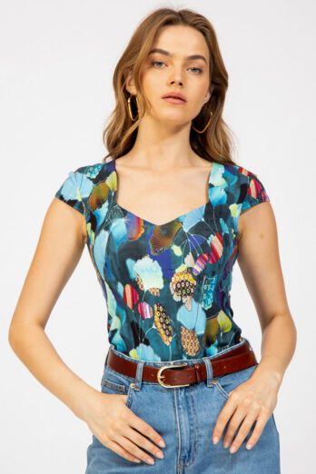 חולצה רנסאנס פרחים טורקיז