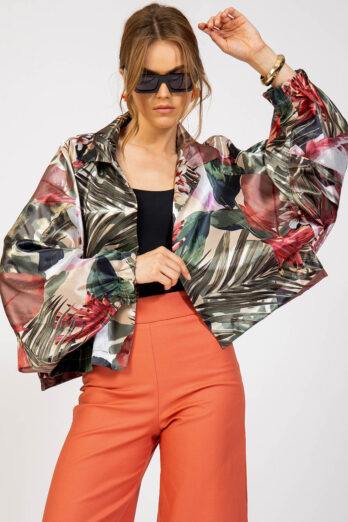 חולצה מנדרין קיץ פרחים ורודה חולצה מנדרין קיץ פרחים ורודה