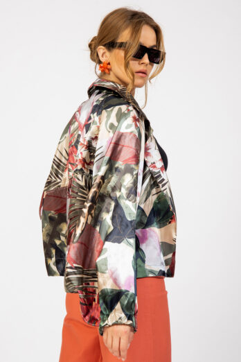 חולצה מנדרין קיץ פרחים ורודה