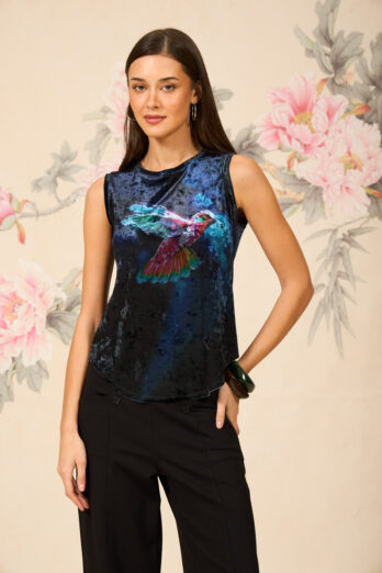 חולצה ויוה קטיפה ציפור כחולה חולצה ויוה קטיפה ציפור כחולה