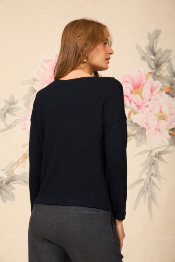 חולצה מונה ארוכה נייבי מבריקה