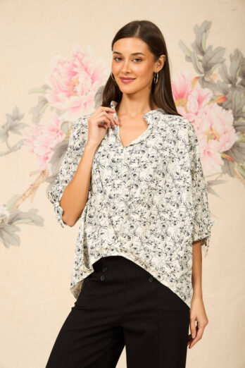 אסף פלג חולצה באטרפליי פרחים לבנה