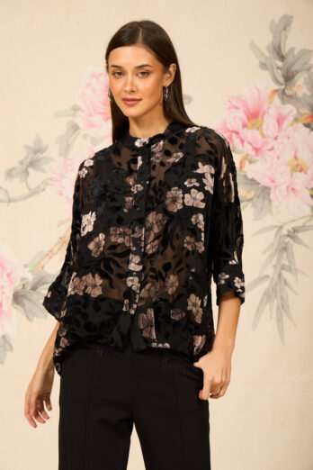 חולצה פרנסיס קטיפה שחורה קפה