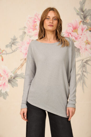 חולצה אסימטרית ארוכה אפורה