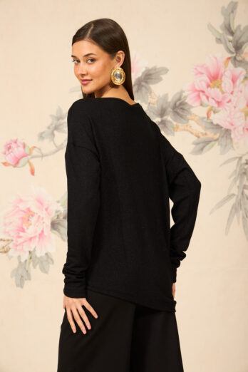 חולצה אסימטרית ארוכה שחורה כסף