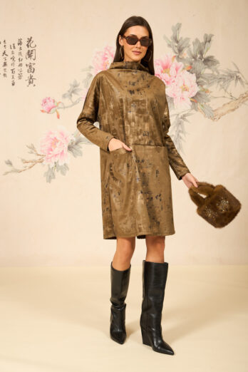 שמלה סינקופה ארוכה זמש קאמל