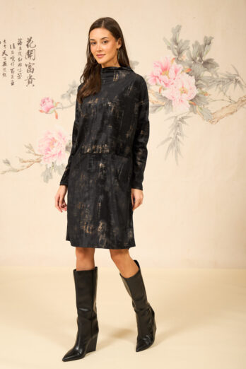 שמלה סינקופה ארוכה שחורה זהובה