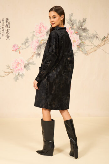 שמלה סינקופה ארוכה שחורה זהובה