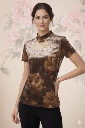 חולצה גולף קצרה פרחים זהב