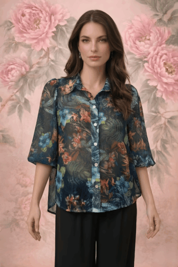 חולצה פאנטום פרחים כחולה