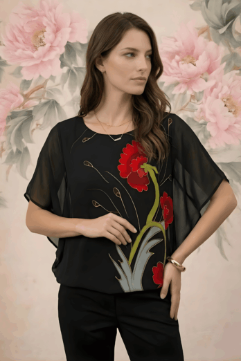חולצה מלאך פרח שחור