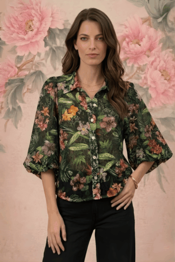 חולצה פאנטום פרחים שחורה