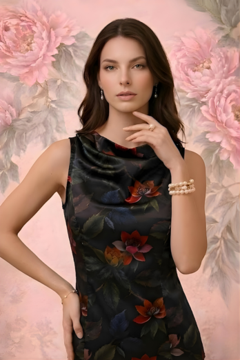 חולצה מוניק פרחים שחור