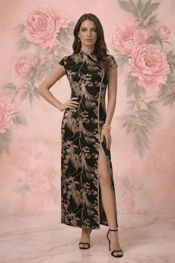 שמלה קמיקז שחור פרחים שמלה קמיקז שחור פרחים